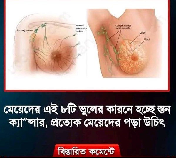 মেয়েদের এই ৮টি ভুলের কারনে হচ্ছে স্তন ক্যা”ন্সার, প্রত্যেক মেয়েদের পড়া উচিৎ ‎